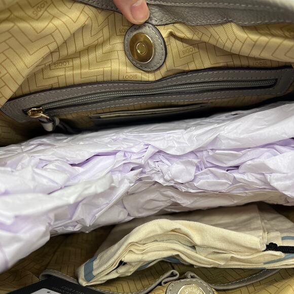 LODIS Medium Whipstitch Leather Tote Lacey Ash Gray Color Womens Handbags - Picture 10 of 11